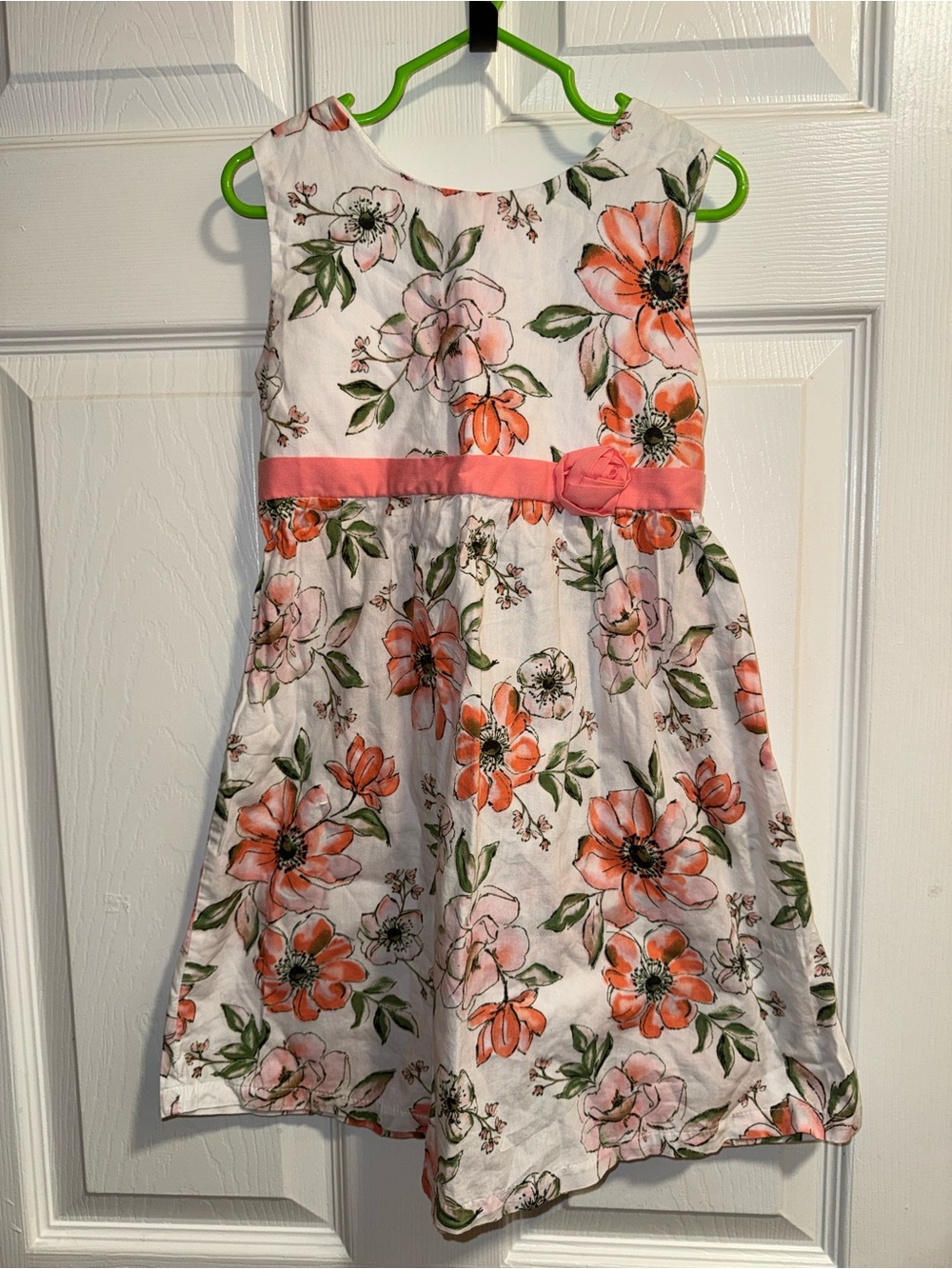 H&M White Dress with Coral Floral Print and Coral Sash